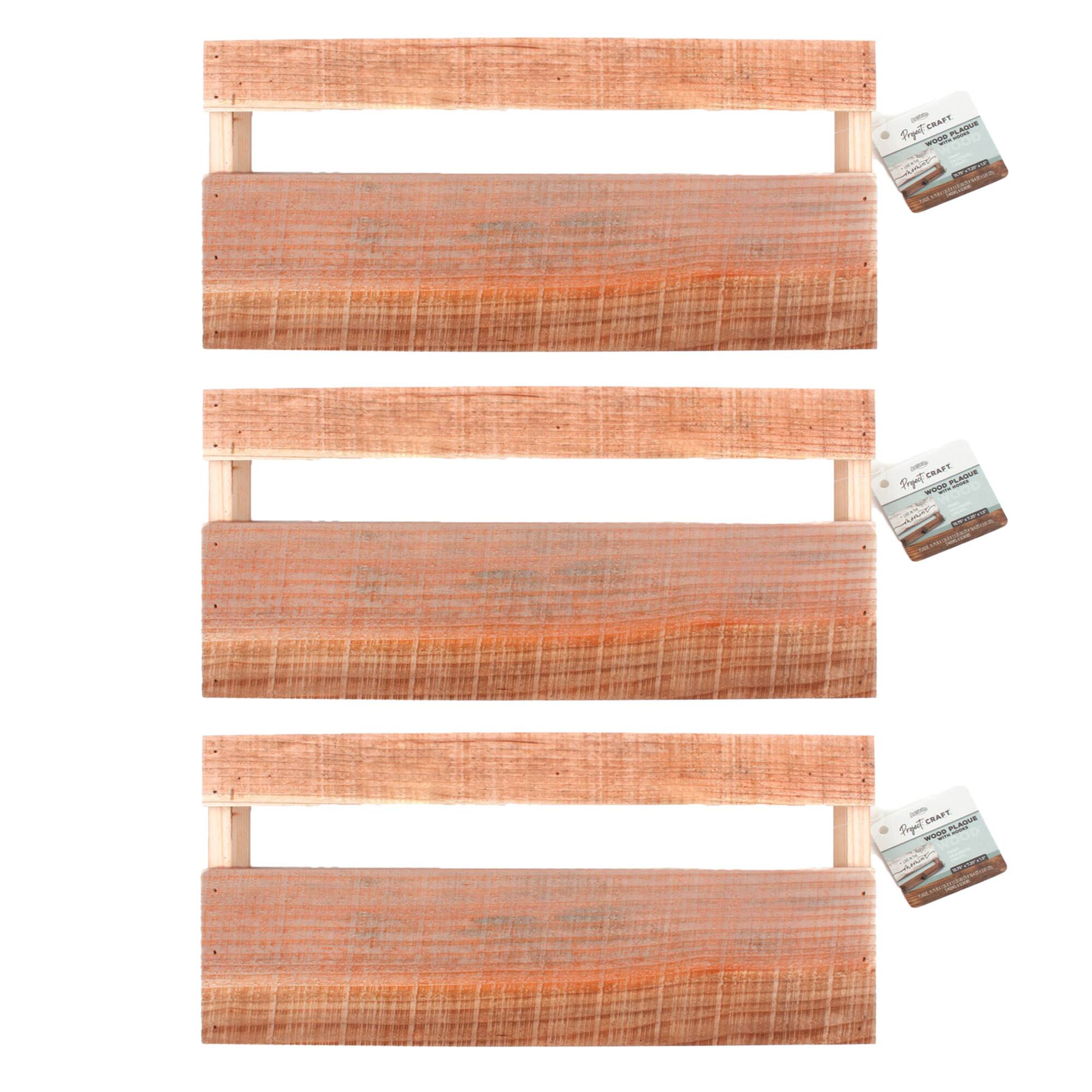 ArtSkills® 16" Medium Rustic Wood Plaque with Hooks, 3ct.